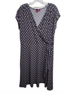 212 Collection women's geometric print faux wrap v neck dress size XL stretch